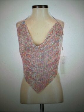 DA VEAMOR Speckled Multicolor Knit Pointed-Hem Halter Top, one size, NWT